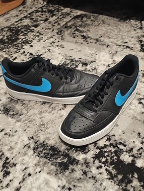 Nike Court Vision Low Next Nature sneakers in black and laser blue Mens Sz 12